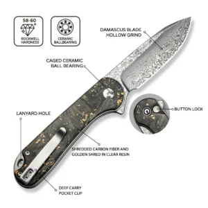 CIVIVI Button Lock Elementum 2 Damascus Golden