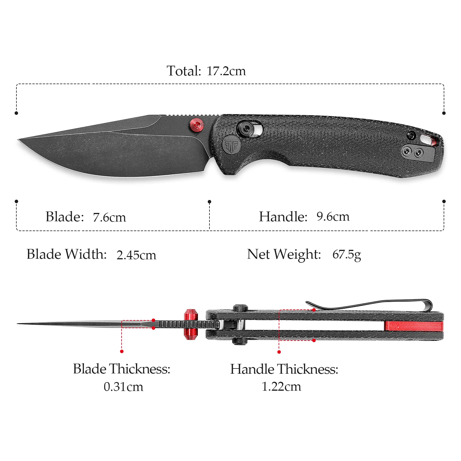 Mått hos Trivisa Butterfly Black Micarta Fällkniv